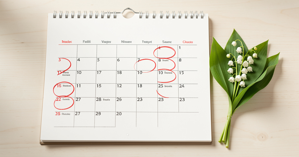 Calendrier des jours fériés 2026 avec muguet, symbole du 1er mai