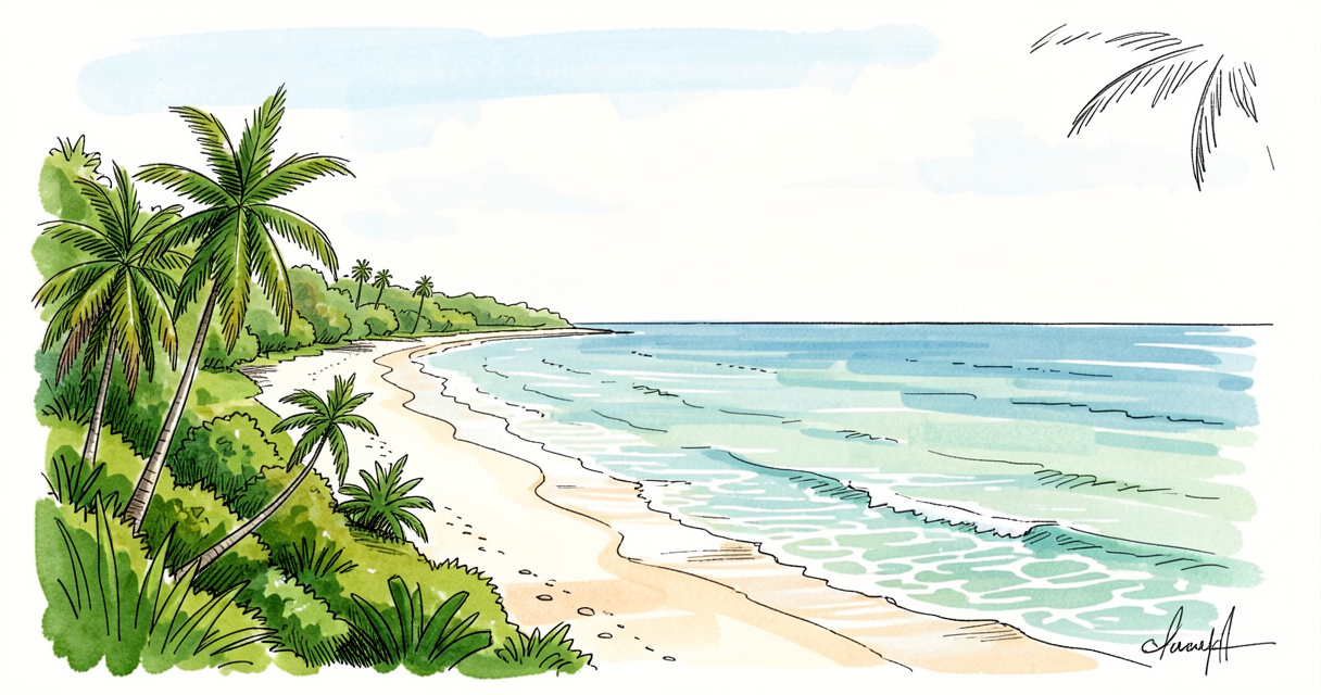 Côte de Malabar avec plage de sable et cocotiers au Kerala