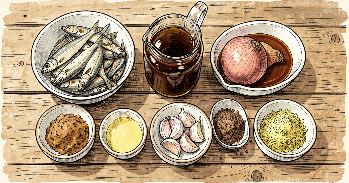 Ingrédients pour une recette de sauce Worcestershire maison : anchois, tamarin, mélasse