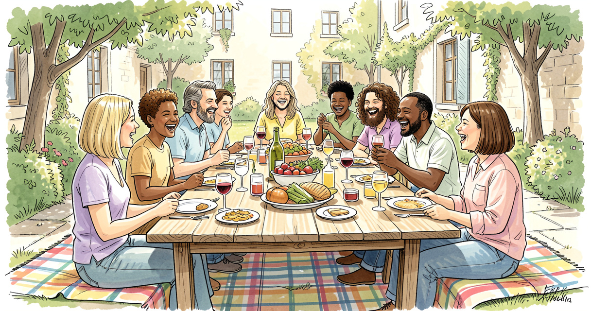 Voisins partageant un repas convivial lors de la Fête des Voisins 2026