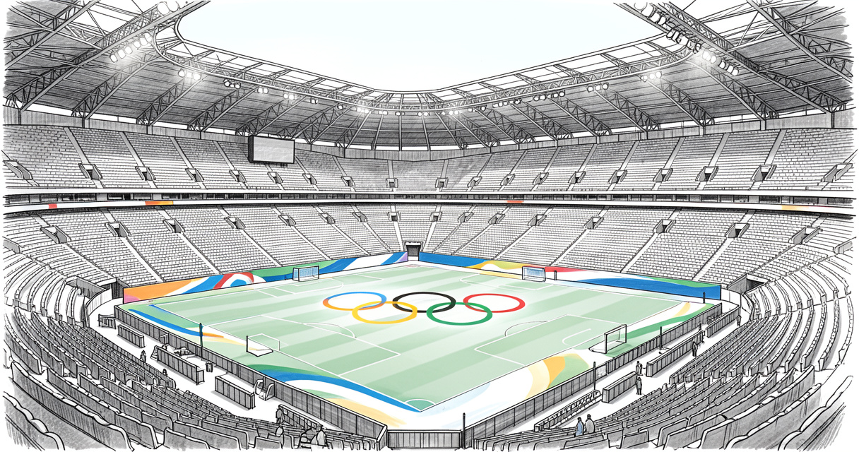 Intérieur du stade San Siro avec les anneaux olympiques pour la cérémonie des JO d'hiver 2026