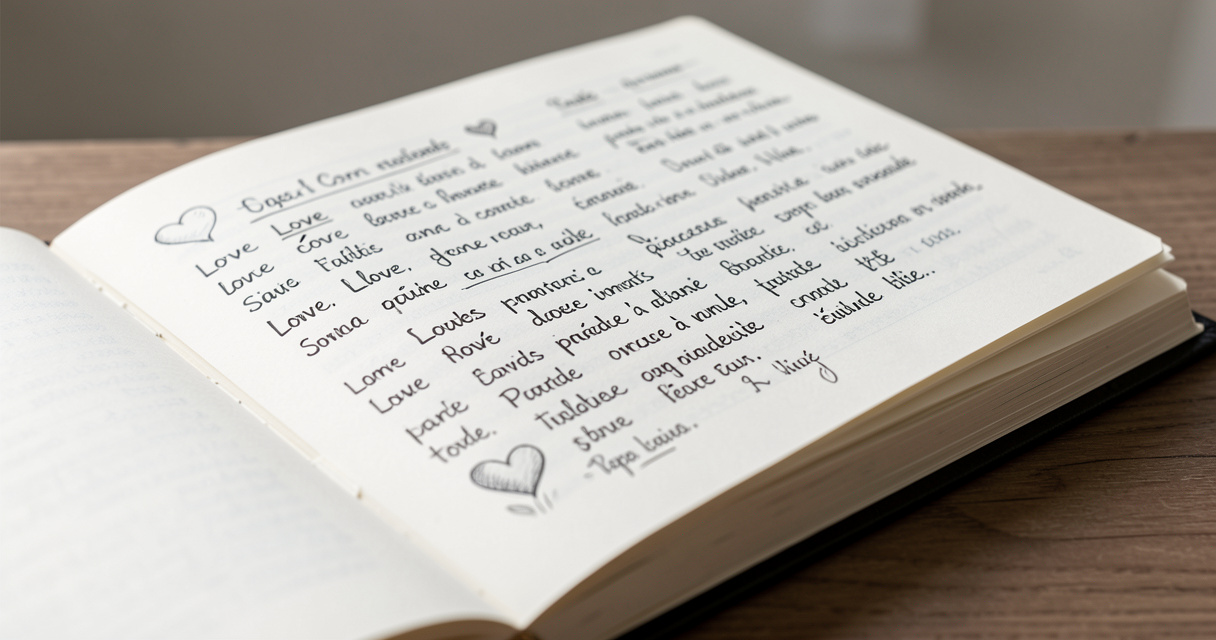 Livre ouvert avec vocabulaire français de l'amour et du sexe, concept d'apprentissage linguistique