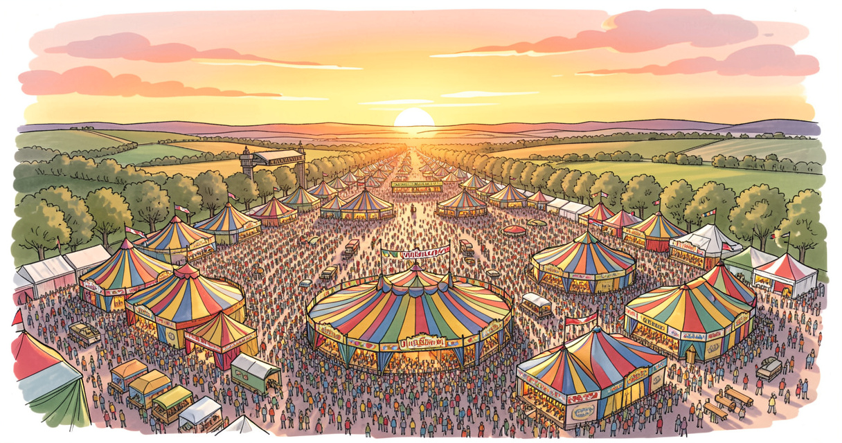Vue aérienne de la Theresienwiese pendant l'Oktoberfest avec ses tentes colorées et la foule