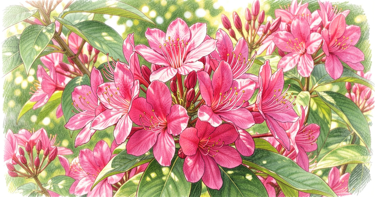 Plan rapproché de fleurs roses de lilas des Indes en pleine floraison estivale, pétales détaillés et étamines jaunes