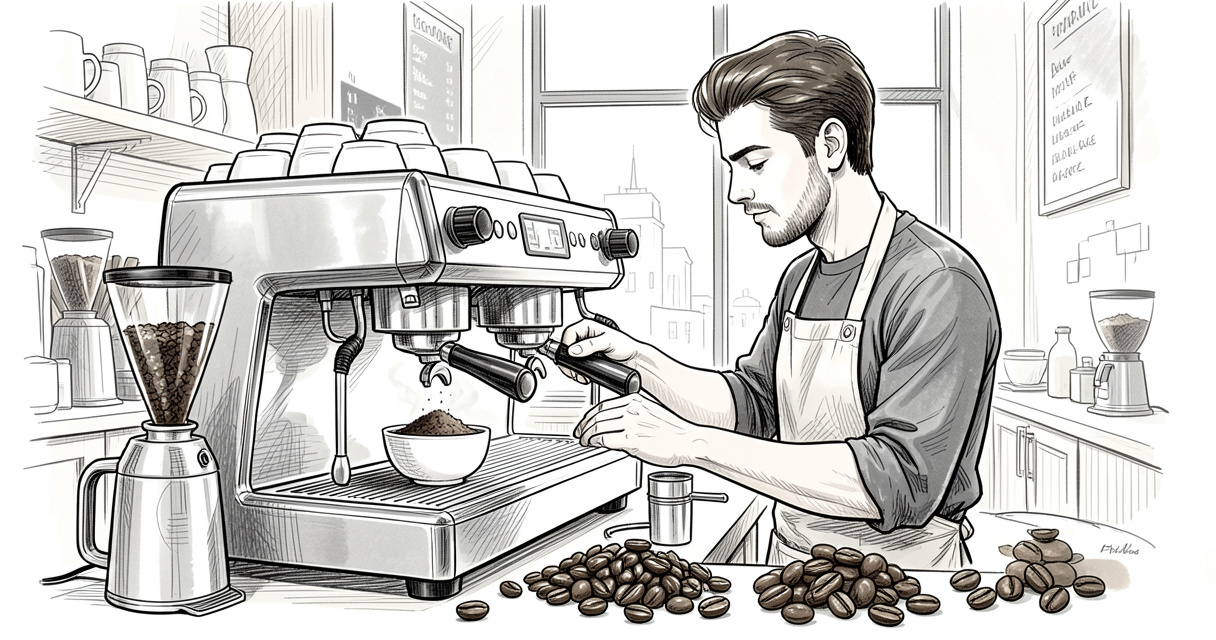 Barista professionnel préparant un espresso avec une machine à café moderne