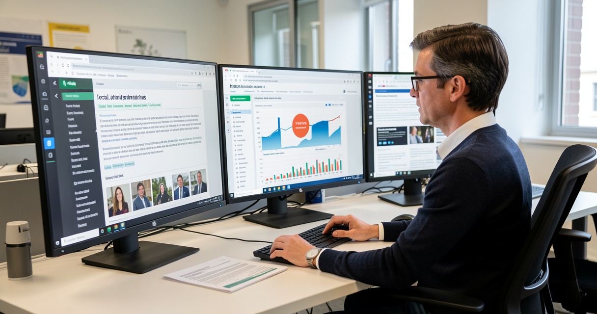 Un journaliste local analysant des données et des sources d'information fiables sur son ordinateur
