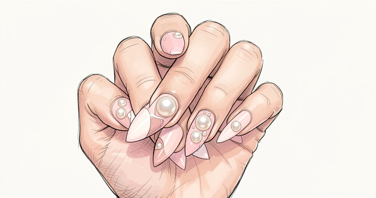 Nail art 2026 : ongles almond avec perles 3D et espace négatif