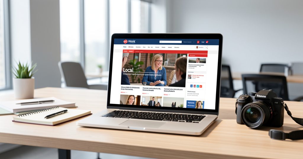 Rédaction numérique illustrant la création d'un média local en ligne