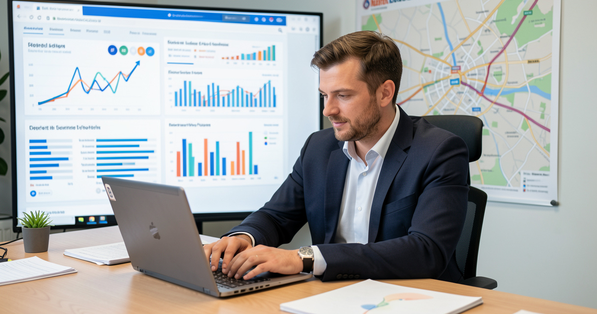 Journaliste travaillant dans une rédaction pour créer un média local en ligne et analyser les statistiques de presse