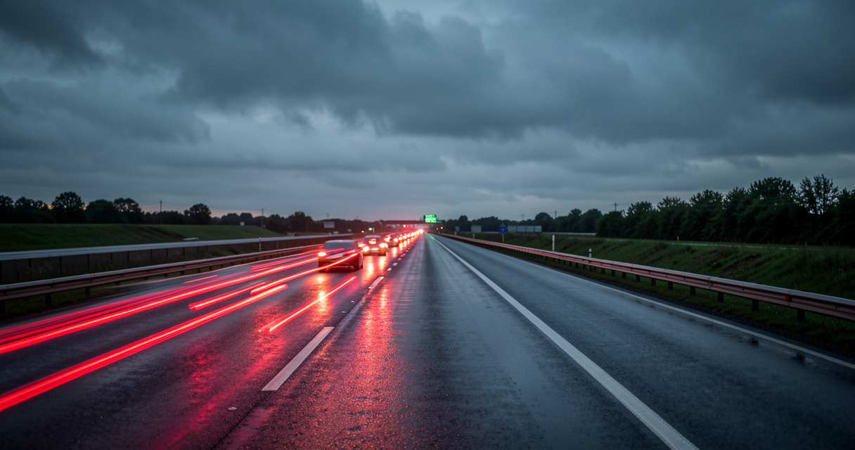 Autoroute déserte au crépuscule, risque d'accident mortel la nuit