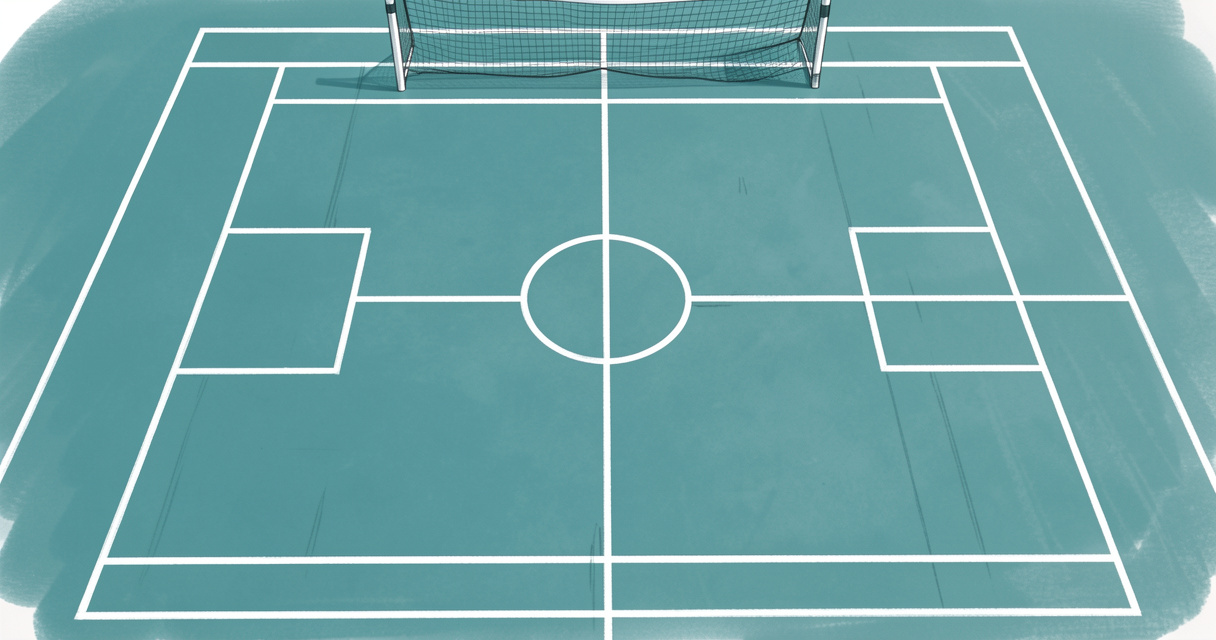 Terrain de netball vide avec lignes de zones et anneau de but